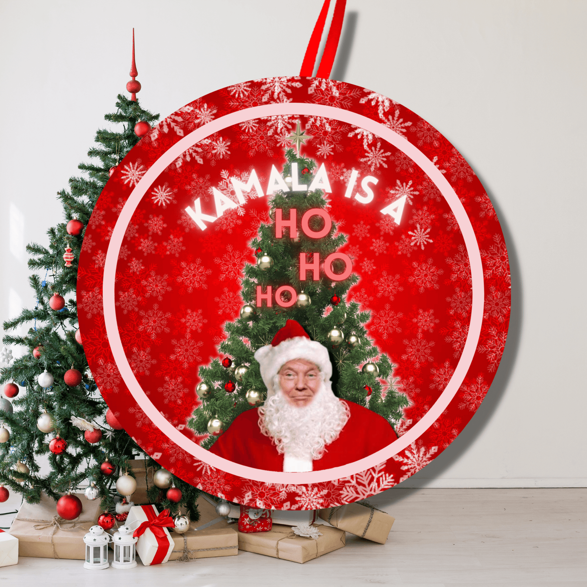 Funny Trump Kamala Is A Ho Christmas Holiday Ornament, Stocking Stuffer