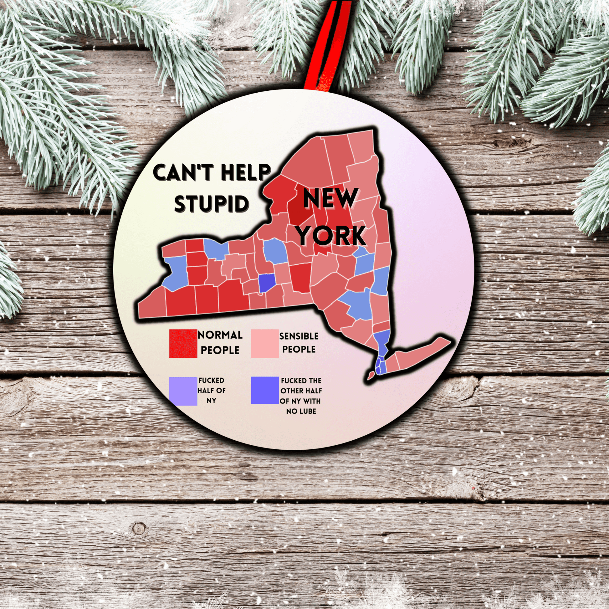 Can't Help Stupid New York Funny Christmas Ornament 2
