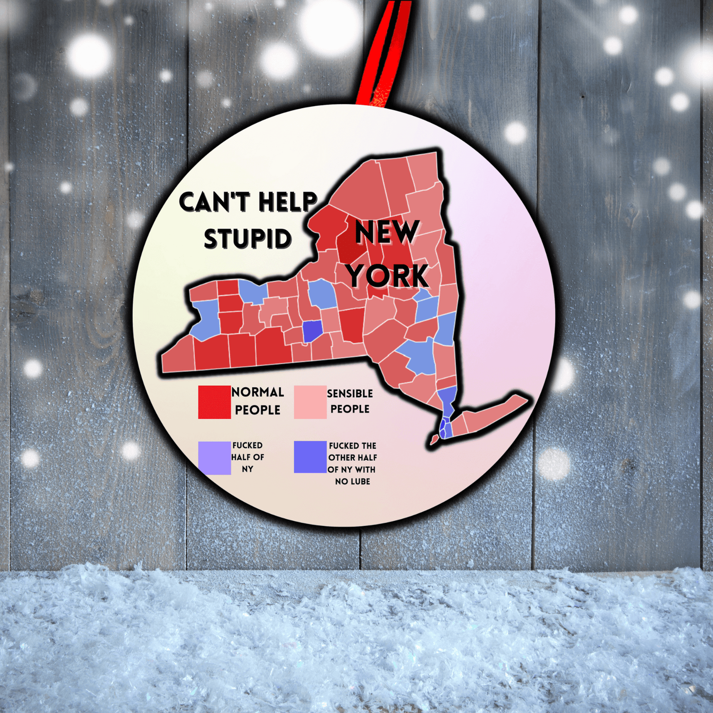 Can't Help Stupid New York Funny Christmas Ornament 6